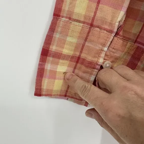 Talbots Shirt Womens Medium Plaid Irish Linen Blend 3/4 Sleeve Button Up Blouse - Picture 10 of 11